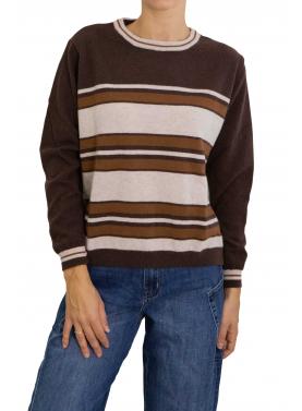 Maglione girocollo a righe multicolor 